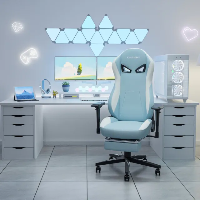 CHICFURN Gamingstoel - Ergonomisch - Met voetsteun - Lichtblauw