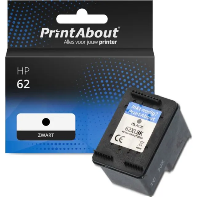PrintAbout huismerk Inktcartridge 62 (C2P04AE) Zwart geschikt voor HP