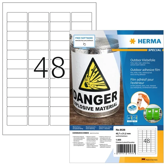 Herma Etiket HERMA 9536 45.7x21.2mm weerbestendig wit 1920 stuks