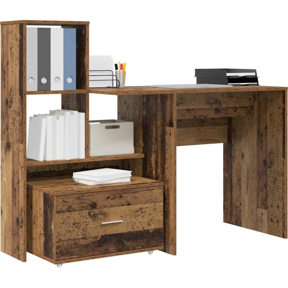 vidaXL Bureau Oud Hout Bewerkt hout 131,5 x 50 x 106,5 cm Bruin