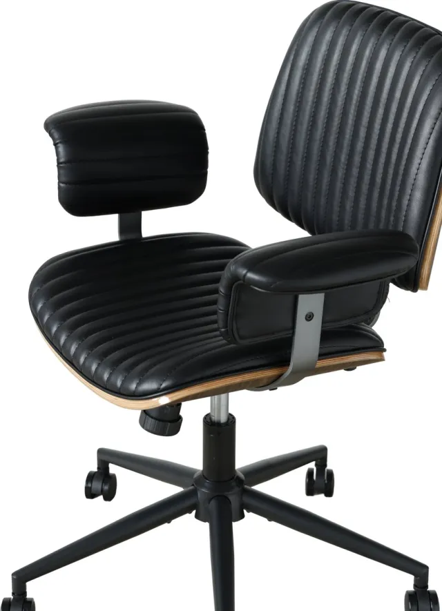 Ropilly Zwarte lederen bureaustoel - Ergonomische computerstoel - In hoogte verstelbaar - 360 graden draaibaar - PU leer - Thuiskantoor - 73x59x87 cm - Zwart