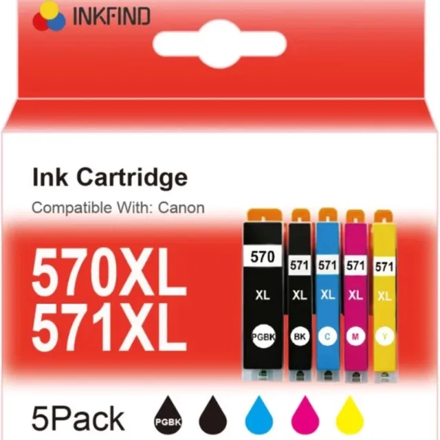 INKFIND PGI570XL CLI571XL inkt voor Canon PGI-570 CLI-571XL Canon570 Canon 570 Canon571 Canon 571 inktcartridge 5 stuks voor MG5700 MG5750 MG5751 MG5752 MG5753 MG6800 MG6850 MG6851 MG6852 MG6853 MG7750 MG7751 TS5050 TS5051 TS5053 TS5055 TS6050 TS8050 Photo Zwart x 1, Zwart x 1, Cyaan x 1, Magenta x 1, Geel x 1