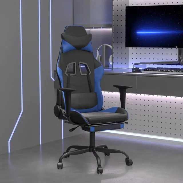 vidaXL Gamestoel - met - voetensteun - kunstleer - zwart - en - blauw zwart en blauw