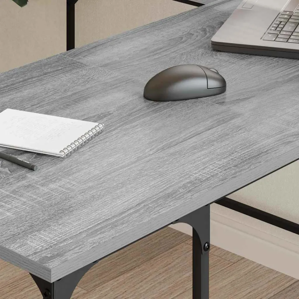 vidaXL Bureau 139x139x75 cm bewerkt hout grijs sonoma eikenkleurig, foto 4