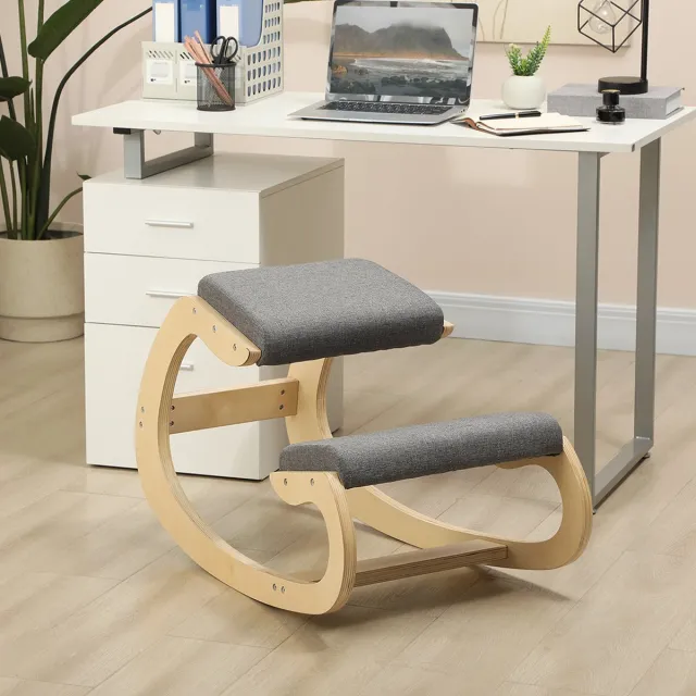 MODENUIT Kniekruk 54,5 x 85 x 54 cm - Schommelend Ergonomisch Ontwerp - Voor Thuiswerk En Meditatie - Hout Grijs
