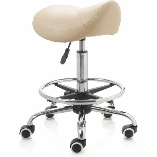 ZenGrowth ergonomische zadelkruk met hoge gasveer beige - Kapperskruk op zachte wielen – Met voetring – Zadelstoel - In hoogte verstelbaar