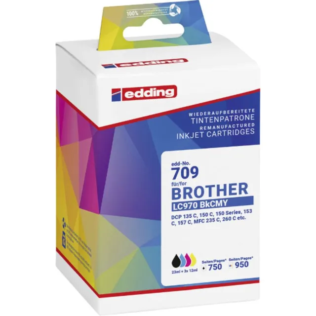 Edding Inktcartridge vervangt Brother LC-970BKCMY Compatibel Combipack Zwart, Cyaan, Magenta, Geel EDD-709 18-709 Zwart;Cyaan;Magenta;Geel