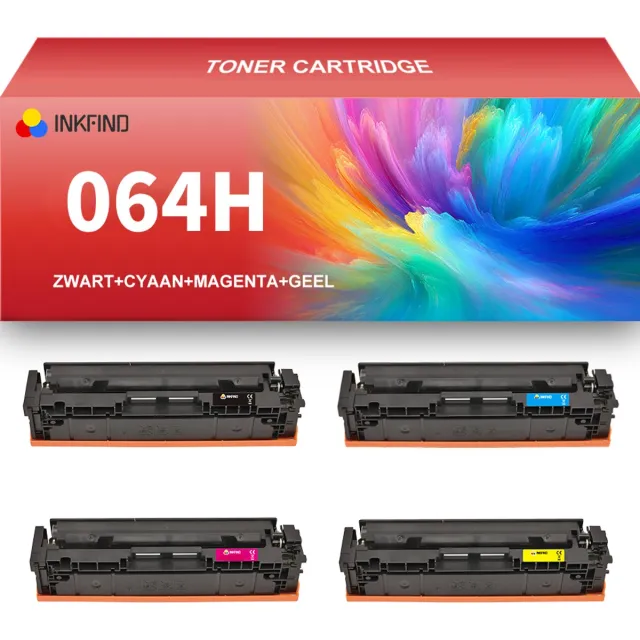 INKFIND 064H tonercartridge multipack van 4 stuks (Zwart+Cyaan+Magenta+Geel) compatibel met Canon 064 Canon 064H (Zwart+Cyaan+Magenta+Geel) toner cartridge -4-pack BK/C/M/Y Zwart x 1, Cyaan x 1, Magenta x 1, Geel x 1