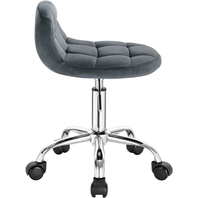 OKWISH Bureaustoel Verstelbaar Met Wieltjes En Draaifunctie - Ergonomische Ondersteuning Voor Thuiswerk En Kaptafel - Fluweel - Donkergrijs