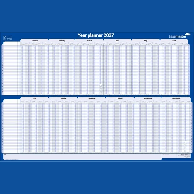 Legamaster Projectplanner 2027 Legamaster 90x60cm horizontaal gelamineerd Engelstalig