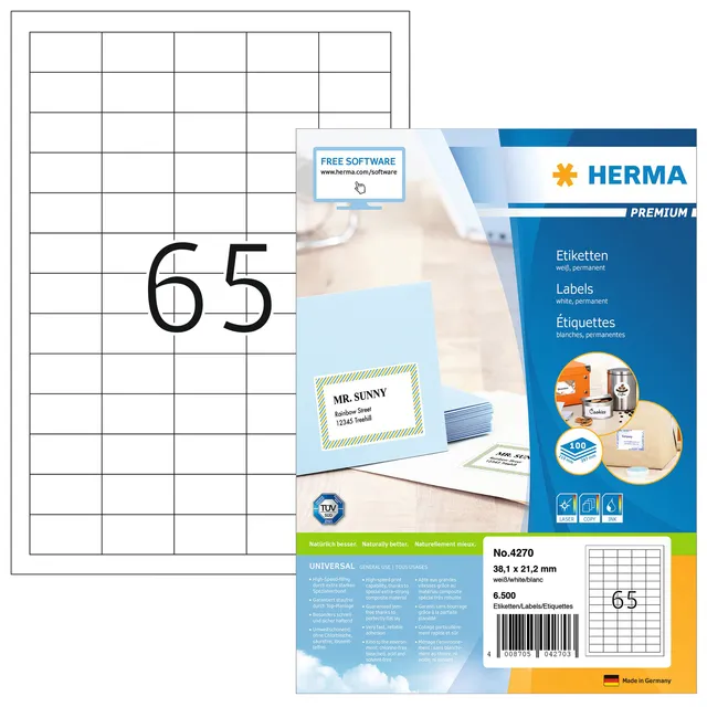 Herma Etiket HERMA 4270 38.1x21.2mm premium wit 6500 stuks