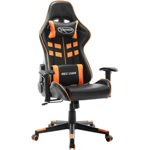vidaXL Gamestoel - met - voetensteun - kunstleer - zwart - en - oranje zwart en oranje