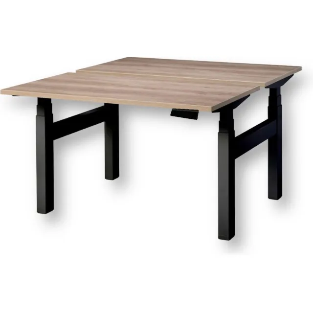 FERBOX - Kantoor & Design Duo zit sta bureau elektrisch - halifax natuur eiken blad - zwart onderstel - 160 x 80 - NIEUW