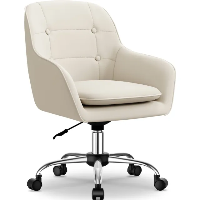 Hiaonyx Bureaustoel-Ergonomische bureaustoel-Eetkamerstoel-Draaistoel-360 graden draaibaar-Metalen onderstel-Wit