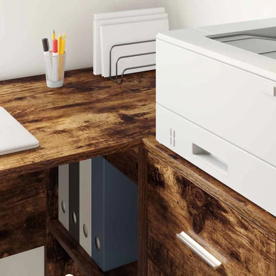 vidaXL Hoekbureau met lade met plank Gerookt eiken 102 x 88 x 75 cm, foto 4