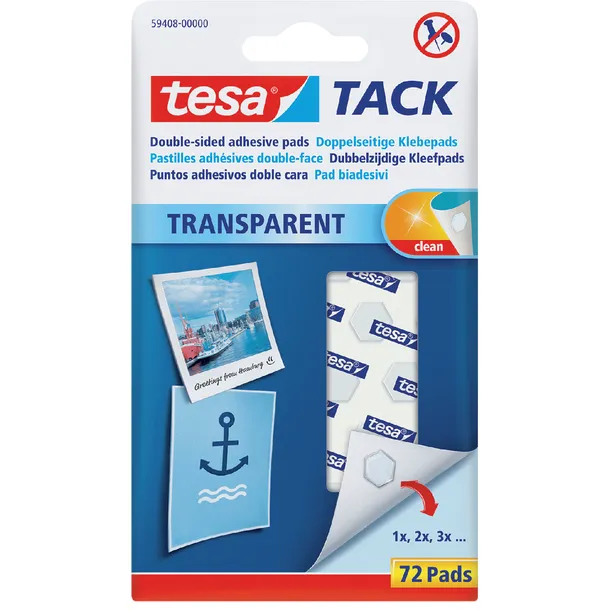 Tesa Kleefpads tesa® TACK dubbelzijdig transparant 72 stuks