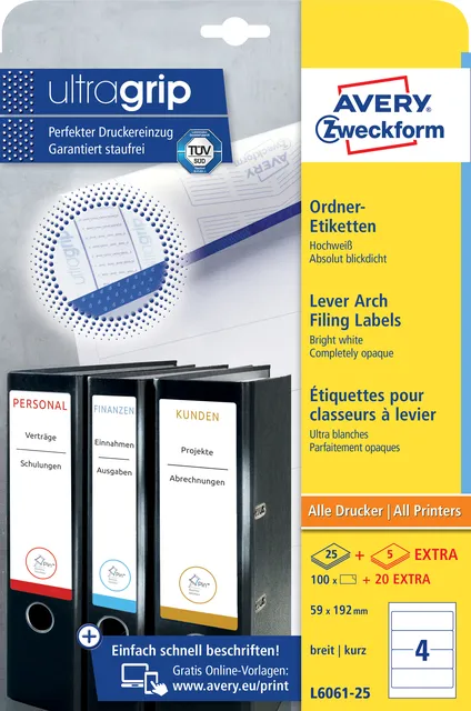 Avery Zweckform Rugetiket Avery breed 59x192mm zelfklevend wit 25 vel blauw