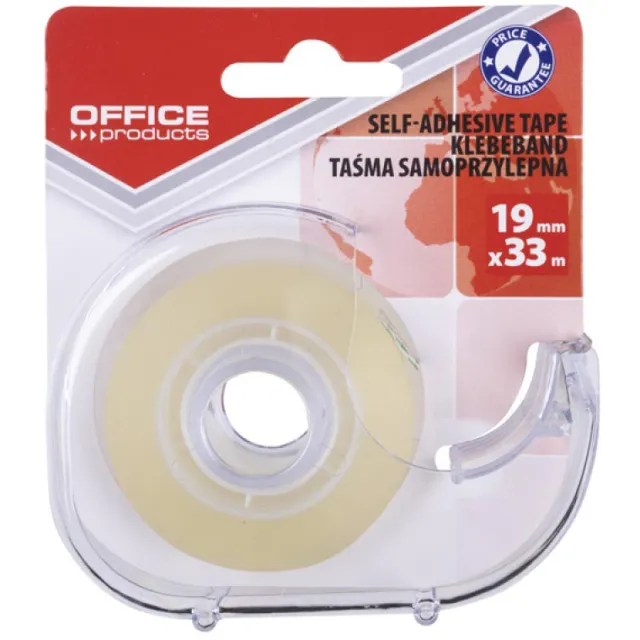 Office Products plakband, 19 mm x 33m, met afroller, transparant, op blister