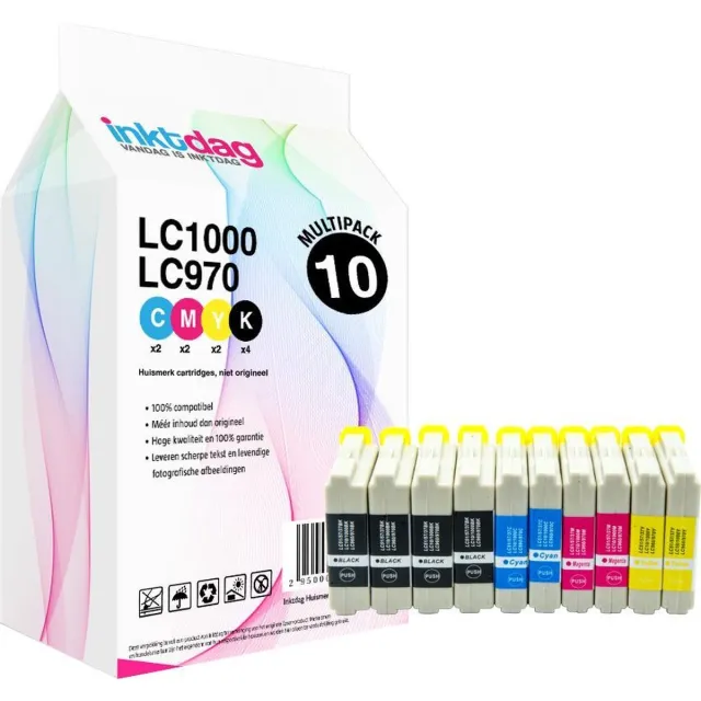 inktdag inktcartridges voor LC1000 brother inktcartridges /LC-1000 Brother inktpatronen LC970 inktcartridges /LC-970 inktcartridges multipack van 10 stuks (4*zwart, 2*CMY)
