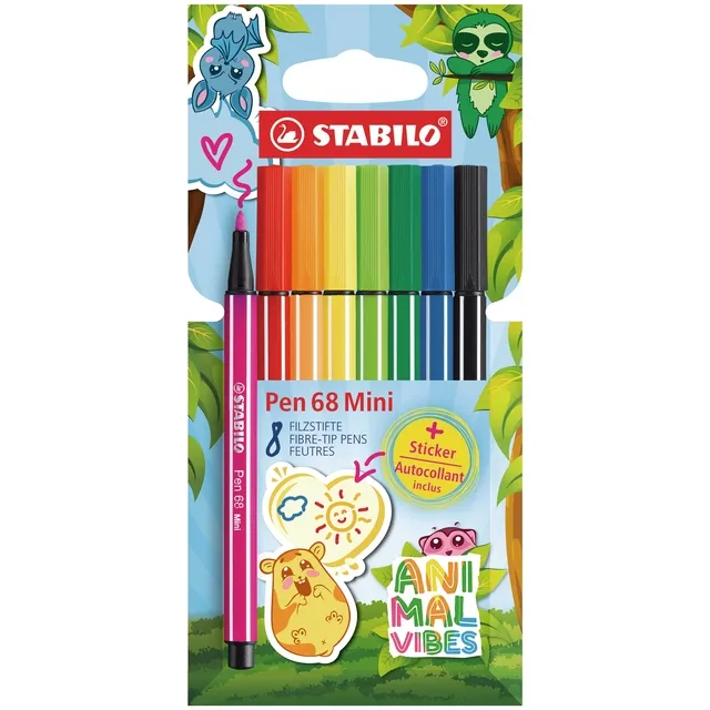 Stabilo Viltstift STABILO Pen 68 Animal Vibes mini medium assorti 8 stuks
