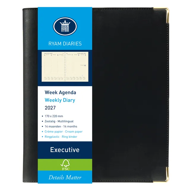 Ryam Agenda 2027 Ryam Executive Nappa 7dagen/2pagina's ringplastic zwart