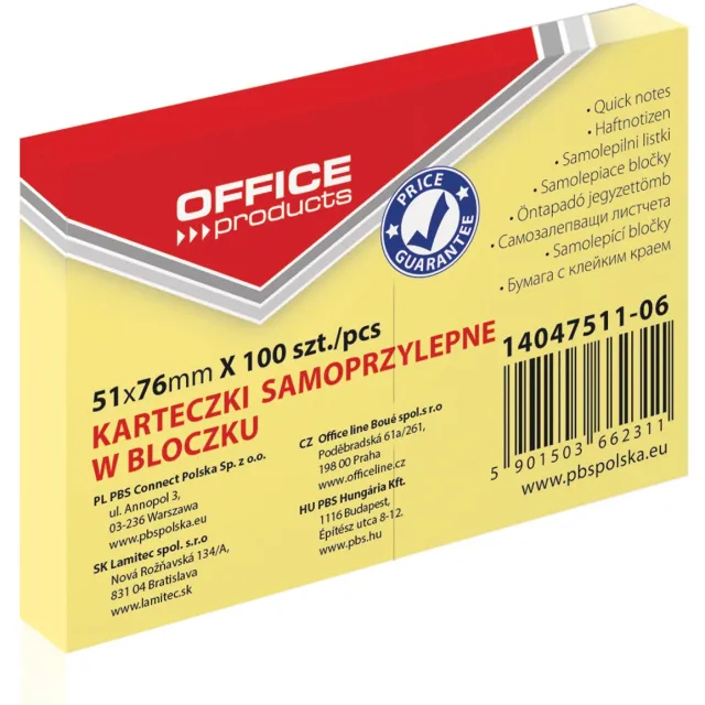 Office Products memoblok, 51 x 76 mm, 100 vel, geel