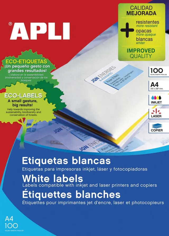 Apli witte etiketten ft 70 x 42,4 mm (b x h), 2.100 stuks, 21 per blad (1276)