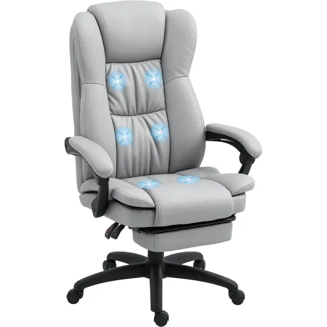 Vinsetto Massage Bureaustoel - Polyurethaan - 68,5x68,5x121cm - Grijs
