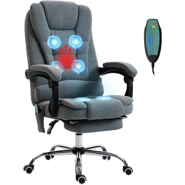 Lunpog Bureaustoel - Massage Functie - Voor volwassenen - Met armleuningen - Ergonomische - Linnenlook - grijs