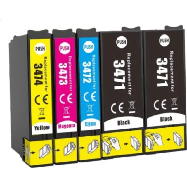 Inktkenners Inktcartridges Geschikt voor Epson 34XL | Multipack van 5 stuks Geschikt voor Epson WorkForce Pro WF-3720, 3720 -DWF, WF-3725-DWF zwart, zwart, cyaan, magenta, geel