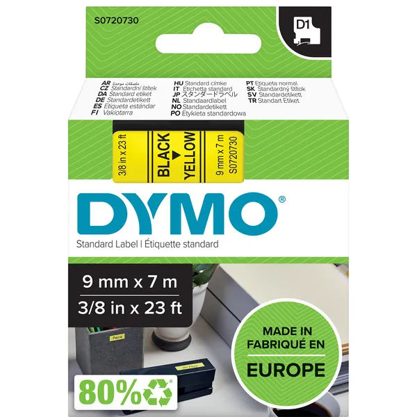 Dymo Labeltape dymo labelmanager d1 polyester 9mm zwart Op geel