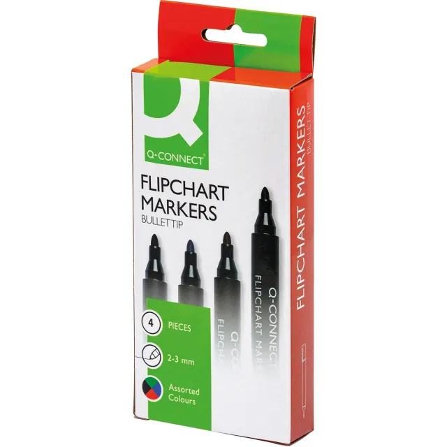 Q-CONNECT flipchartmarker, 2-3 mm, ronde punt, met clip, geassorteerde kleuren blauw