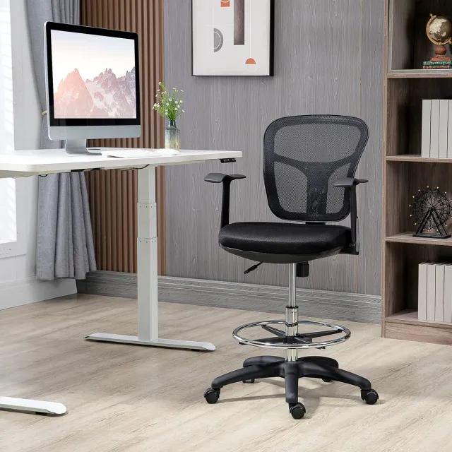 DESMIU Bureaustoel 59 x 59 x 95-115 cm - Ergonomisch Met Verstelbare Zithoogte En Voetring - Voor Kantoor En Thuiswerk - Gaasstof Zwart