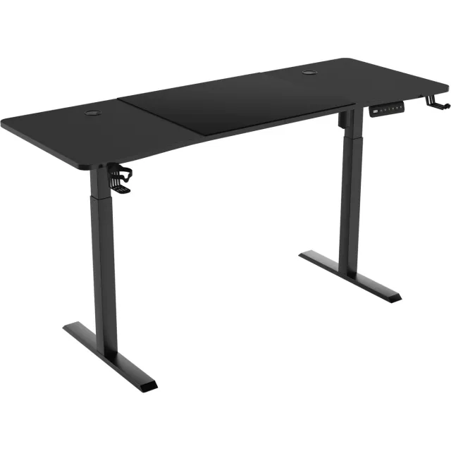 Aufun in hoogte verstelbaar computerbureau 160 x 60 cm - Staand bureau met kabelgoot en hoofdtelefoonhaak - Zwart