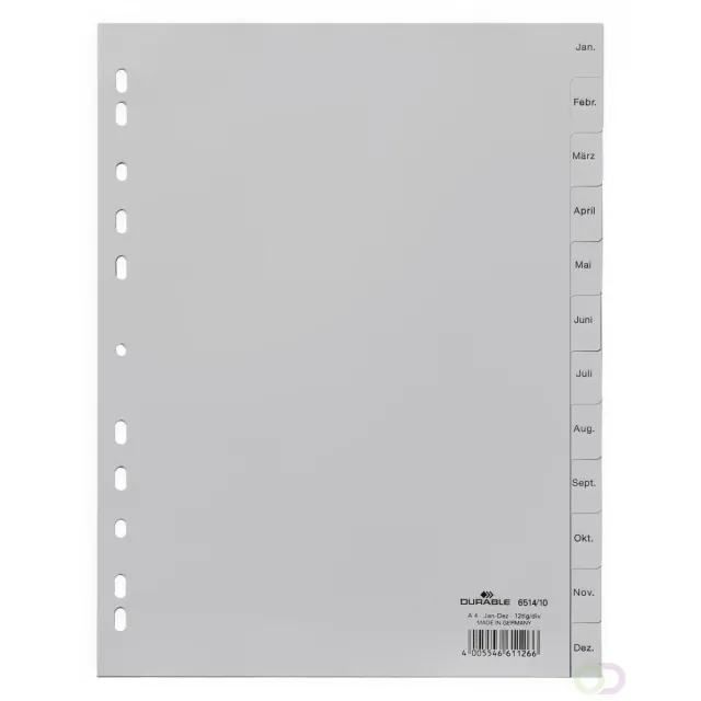 Durable Tabbladen A4 12-delig bedrukte tabs Jan-Dec PP