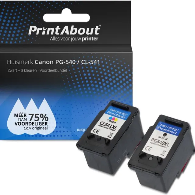PrintAbout Huismerk Canon PG-540 / CL-541 Inktcartridge Zwart + 3 kleuren Voordeelbundel