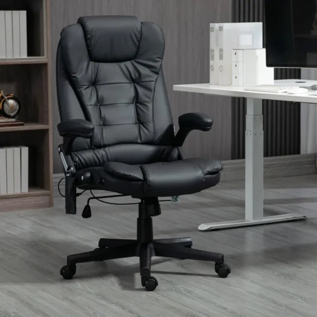 REDOM Bureaustoel - Massagefunctie met 6 vibratiepunten - Hoge rugleuning met armleuningen - Verwarmingsfunctie en 360° draaibaar - Kunstleer - Zwart - 68 x 111-121 cm