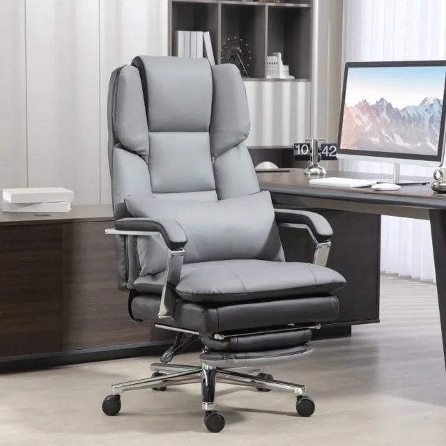 DESMIU Bureaustoel 63 x 71 x 123-129 cm - Ergonomisch Verstelbaar Met Voetsteun - Voor Kantoor En Thuiswerkplek - Kunstleer Grijs Zwart