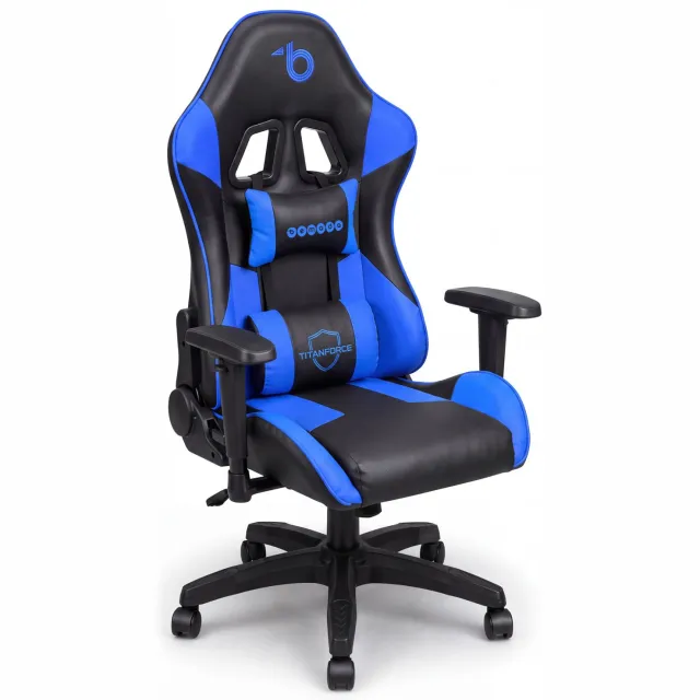 Bemada Gamingstoel Ergonomisch - Racestoelstijl - Kunstleer Blauw/Zwart - Lendensteun & Nekkussen - Verstelbare Hoogte - Rugleuning Tot 135° - Max 110 kg - Zitting 50x44 cm - Rug 72x52 cm [BMD1126BL]