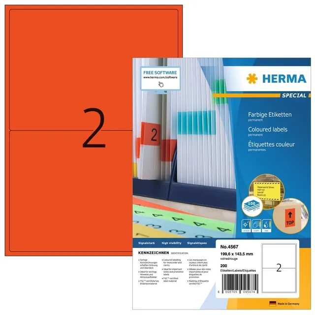 Herma Etiket HERMA 4567 199.5x143.5mm rood 200 stuks