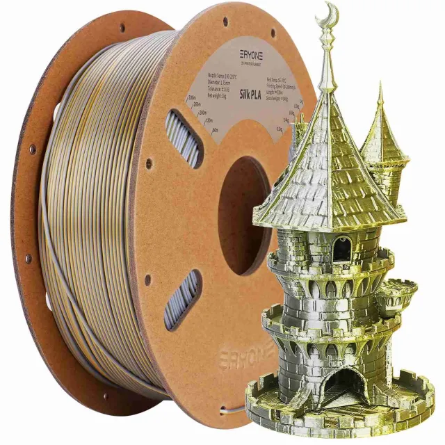 Eryone Duo Silk - Silver + Gold - PLA Filament - 1 Kg 1,75mm - Voor 3D-printer & 3D-pen Silk Silver + Gold