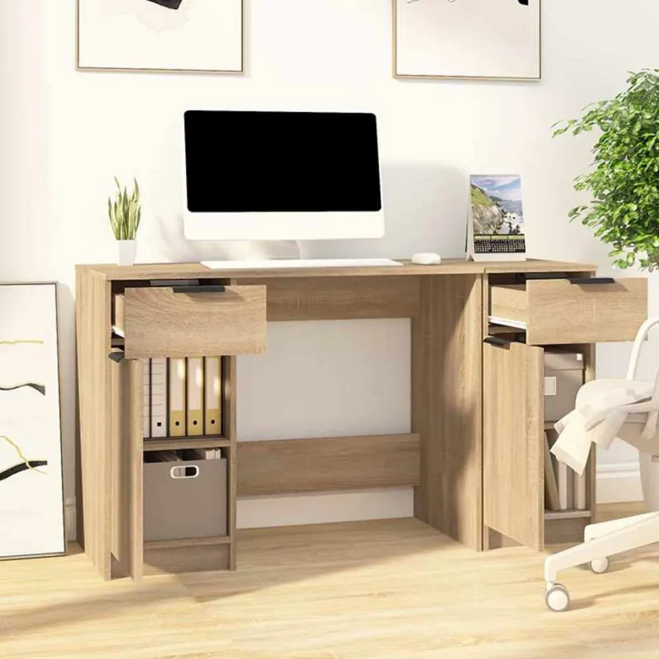 vidaXL Bureau met bijzetkast bewerkt hout sonoma eikenkleurig, foto 3