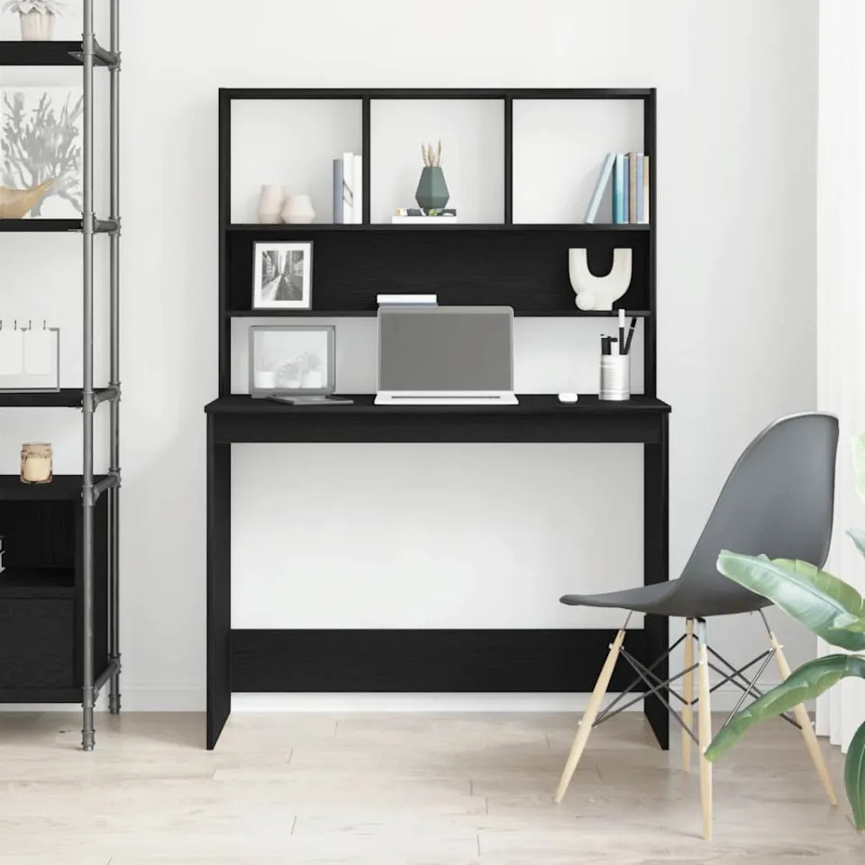 vidaXL Bureau met schappen 102x45x148 cm bewerkt hout zwart eikenkleur, foto 3