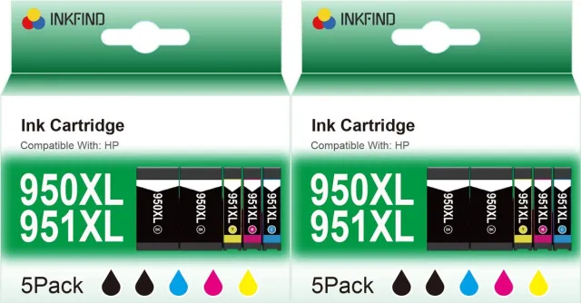 INKFIND 950XL 951XL inktcartridge voor HP 950XL HP950X HP 951XL HP951X HP 950 HP950 HP 951 HP951 inktcartridge multipack 10 stuks(4 x zwart, 2 xcyaan/magenta/geel) geschikt voor HP OfficeJet PRO 8100, 8600, 8610, 8615, 8620, 8630, 8640, 8660 Zwart x 4, Cyaan x 2, Magenta x 2, Geel x 2