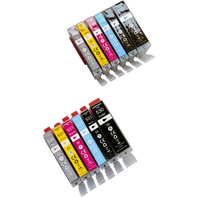 KATRIZ huismerk inkt PGI530XL CLI531XL / PGI-530 CLI-531 / 530XL 531XL | 2x Foto zwart, 2x Zwart, 2x Cyaan, 2x Magenta, 2x Geel en 2x Grijs | Geschikt voor Canon PIXMA TS8750 / Canon PIXMA TS8751 Photozwart, Zwart,Cyaan,Magenta,Geel,Grijs
