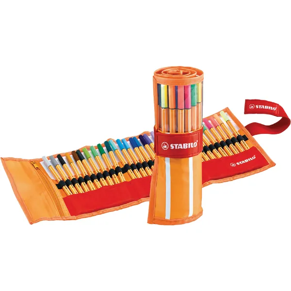 Stabilo Fineliner STABILO point 88/30 rollerset oranje/rood fijn assorti 30st