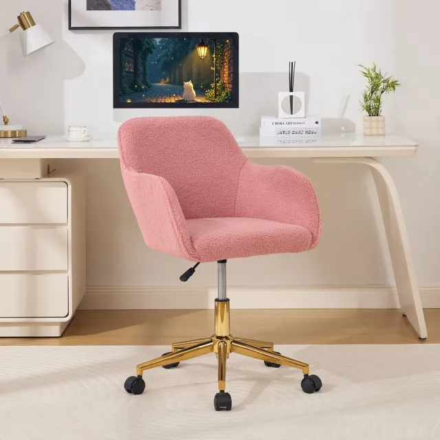 MODENUIT Bureaustoel 58 x 58 x 86 cm - Hoogte Verstelbaar En 360 Graden Draaibaar - Voor Bureau - Teddy - Roze