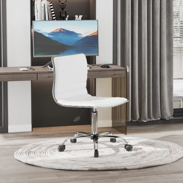 MEUNIQ Bureaustoel zonder armleuningen 48 x 52 x 78-90 cm hoogteverstelbaar met rugleuning en 5 wielen, kunstleer, wit, voor kantoor of salon