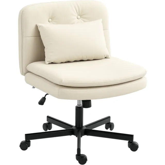 Homcom Office Chair-Kunstleder, Metall-63L x 67B x 83-93H cm-Beige