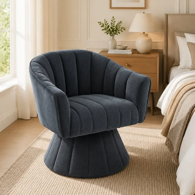 Wishdor Bureaustoel 360° draaibaar - Ergonomische ribstof - Met vaste armleuningen - Donkergrijs - 70 x 66 x 72 cm